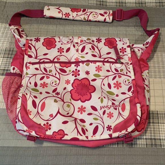 JANSPORT Tote Oversized Floral Laptop Overnight School Beach Shoulder Bag Pink - Picture 1 of 12